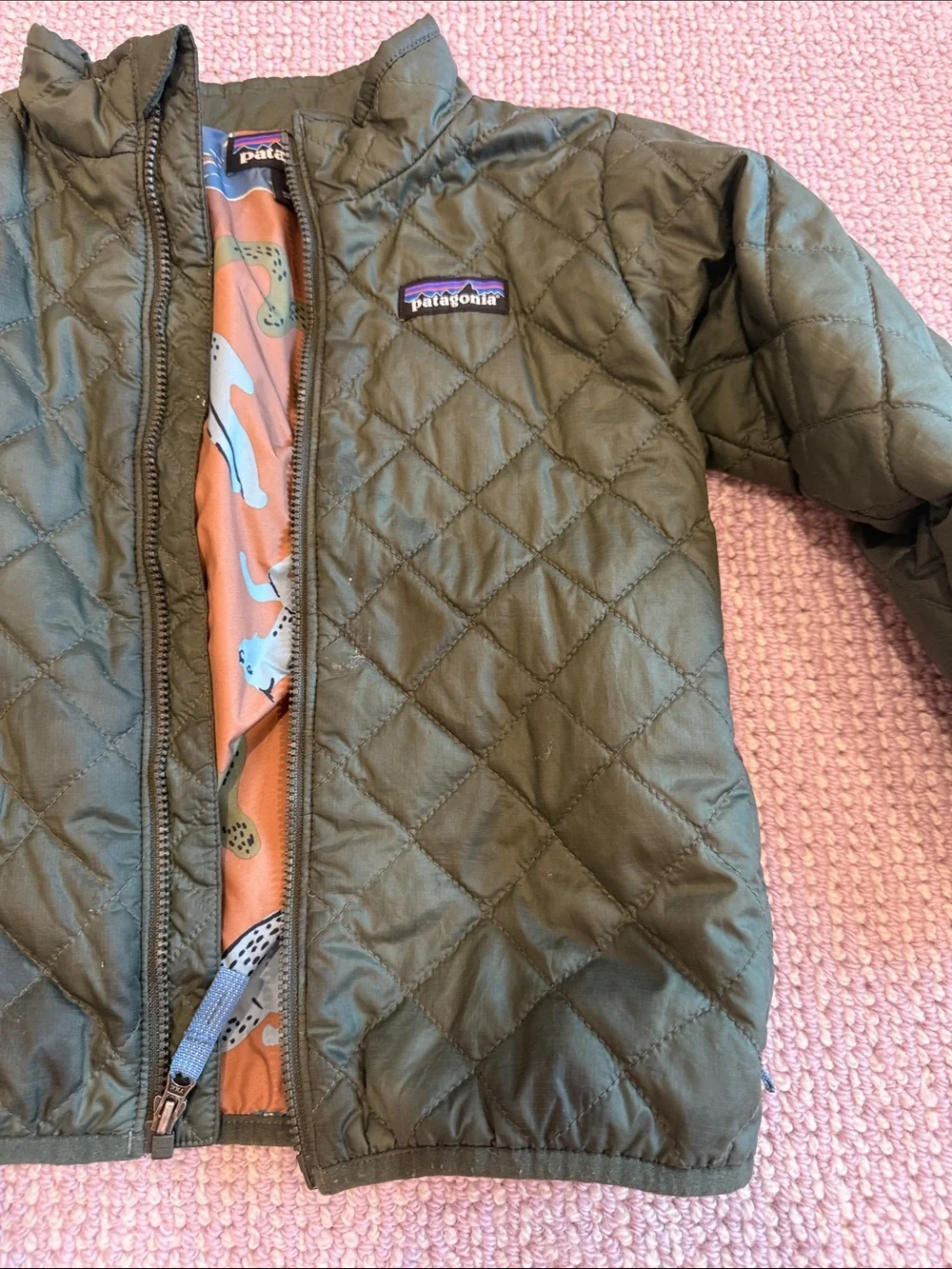 Patagonia Kids Olive Green Quilted Puffer Jacket